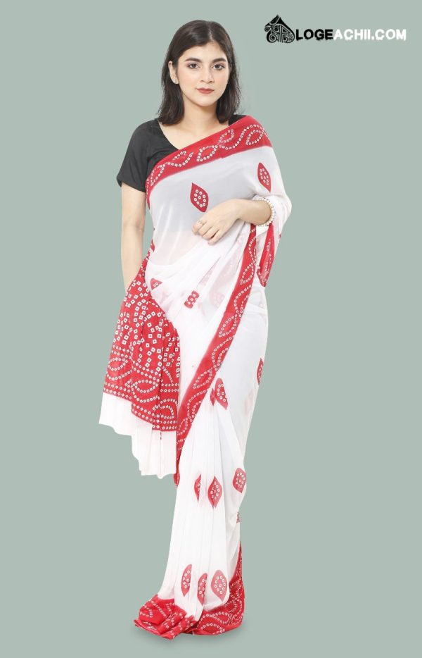 Georgette Red and White Saree